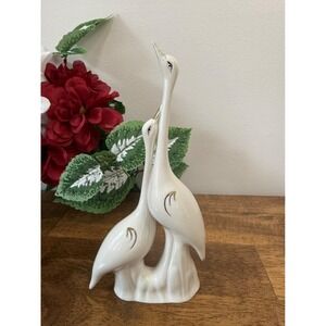 Vintage Lady Angela‎ Italy Porcelain Crane Figurine MCM White Gold Trim